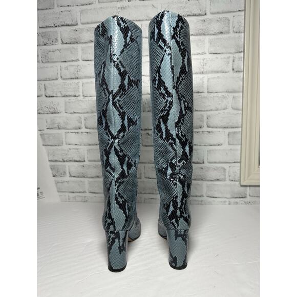 Paris Texas Knee High Blue Python embossed leather boots Block Heel Size 37 - Picture 7 of 12
